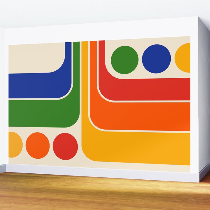 Retro 70s Stripe Colorful Rainbow 872 Primary Colors Wall Mural Gallery Image 2