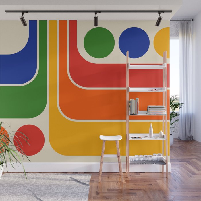 Retro 70s Stripe Colorful Rainbow 872 Primary Colors Wall Mural Gallery Image 1