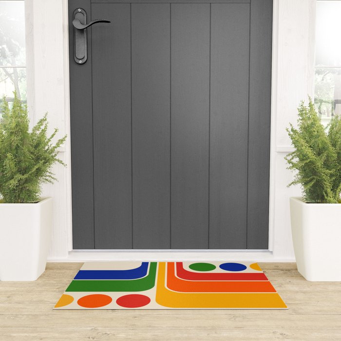 Retro 70s Stripe Colorful Rainbow 872 Primary Colors Welcome Mat Gallery Image 3