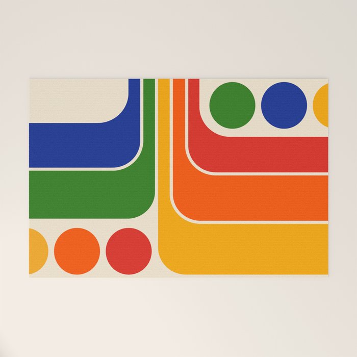 Retro 70s Stripe Colorful Rainbow 872 Primary Colors Welcome Mat Gallery Image 1