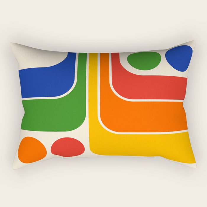 Retro 70s Stripe Colorful Rainbow 872 Primary Colors Rectangular Pillow Gallery Image 1