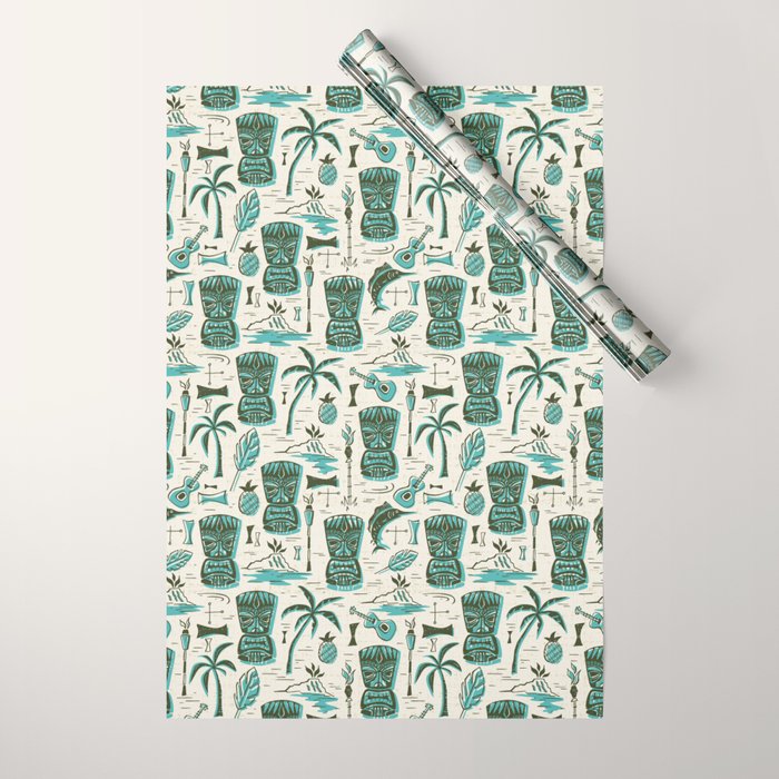 Tropical Tiki - Cream & Aqua Wrapping Paper Gallery Image 1