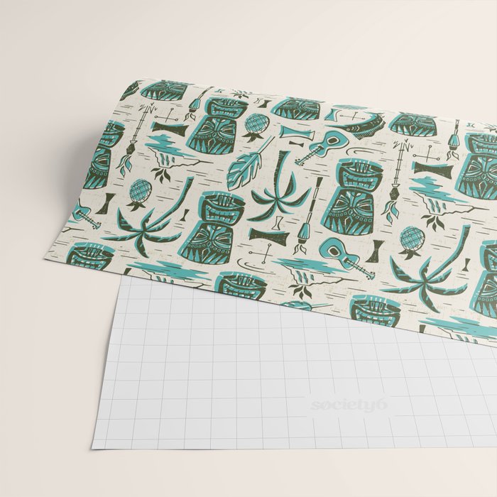 Tropical Tiki - Cream & Aqua Wrapping Paper Gallery Image 2