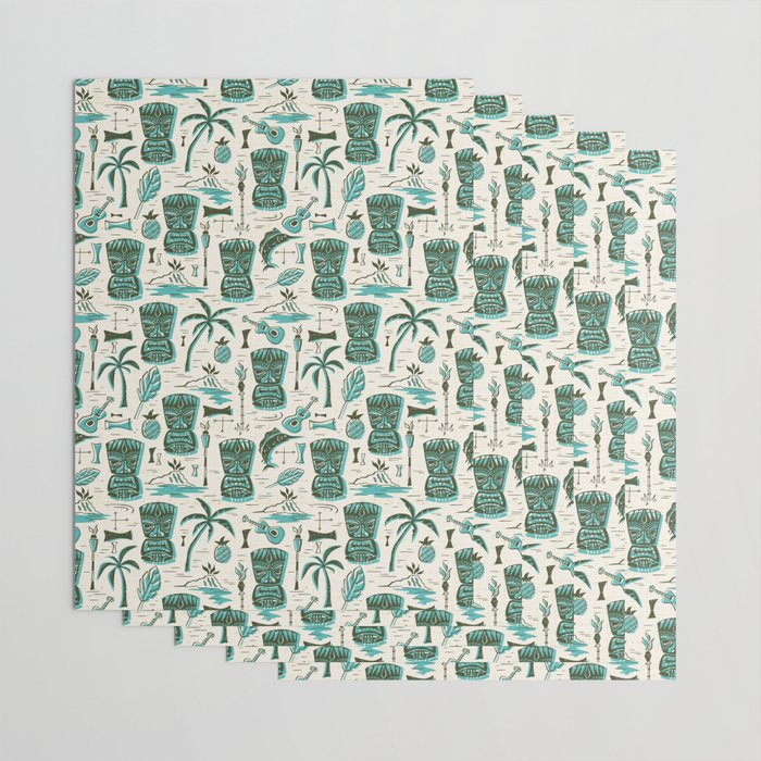Tropical Tiki - Cream & Aqua Wrapping Paper Gallery Image 3