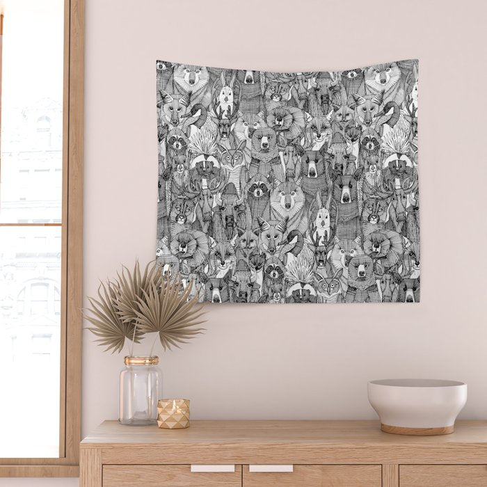 canadian animals black white Wall Tapestry Gallery Image 2