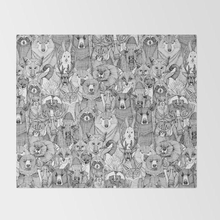 canadian animals black white Throw Blanket Gallery Image 2