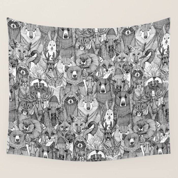 canadian animals black white Wall Tapestry Gallery Image 1