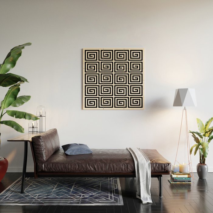 Greek Key Pattern 122 Black and White Wood Wall Art Gallery Image 2