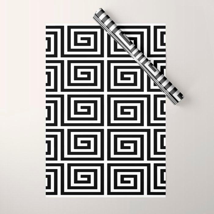 Greek Key Pattern 122 Black and White Wrapping Paper Gallery Image 1