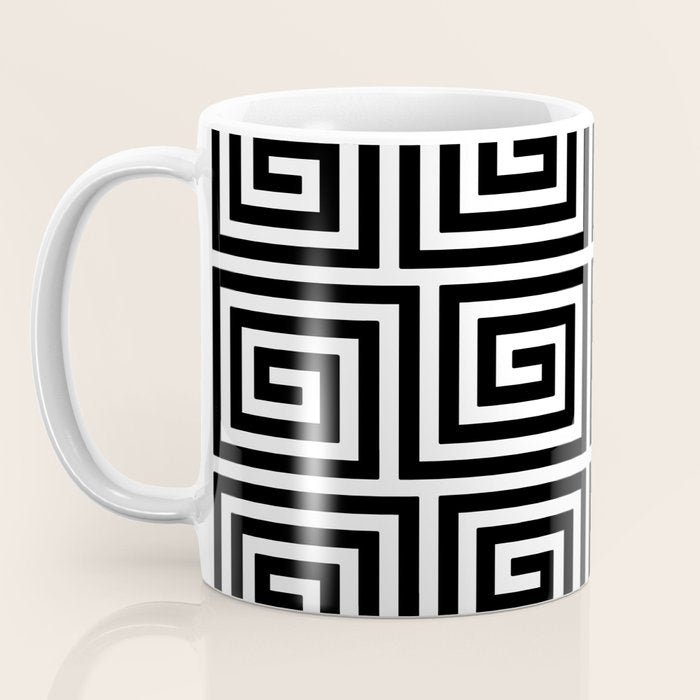 Greek Key Pattern 122 Black and White Coffee Mug Gallery Image 3