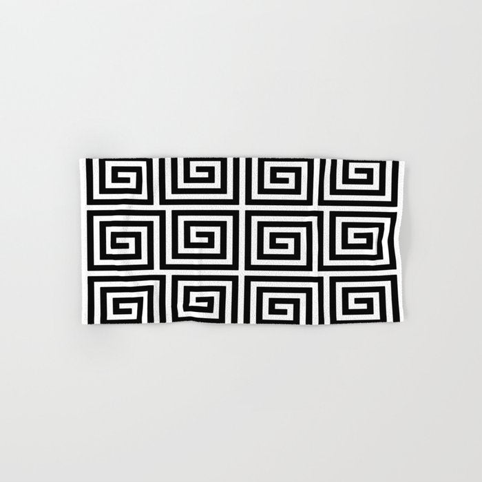 Greek Key Pattern 122 Black and White Bath Towel Gallery Image 1