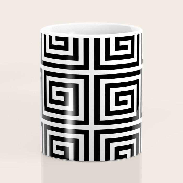 Greek Key Pattern 122 Black and White Coffee Mug Gallery Image 4