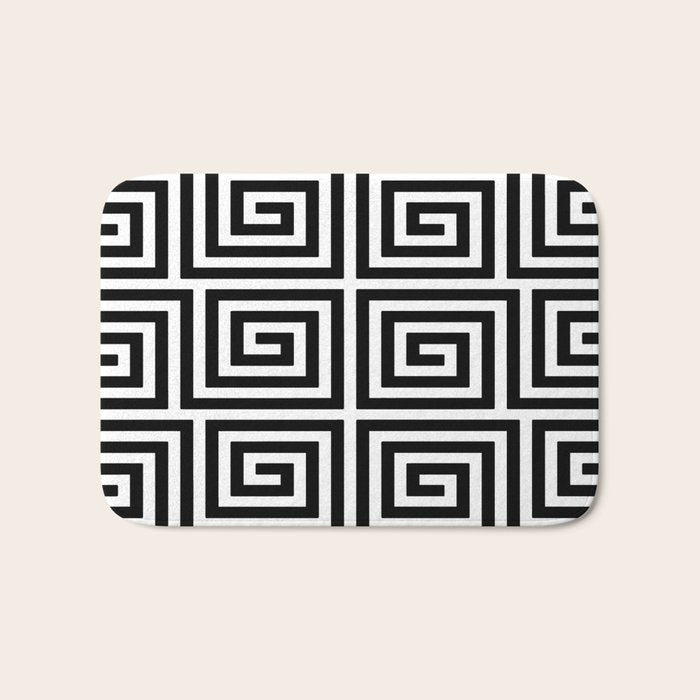 Greek Key Pattern 122 Black and White Bath Mat Gallery Image 1