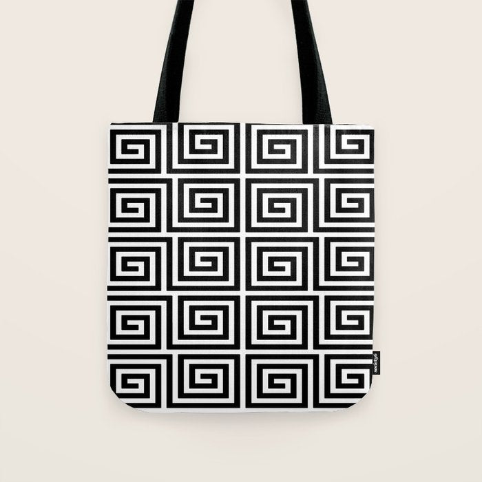 Greek Key Pattern 122 Black and White Tote Bag Gallery Image 1