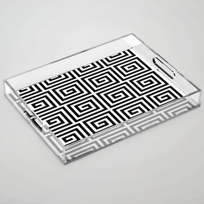 Greek Key Pattern 122 Black and White Acrylic Tray Gallery Image 1