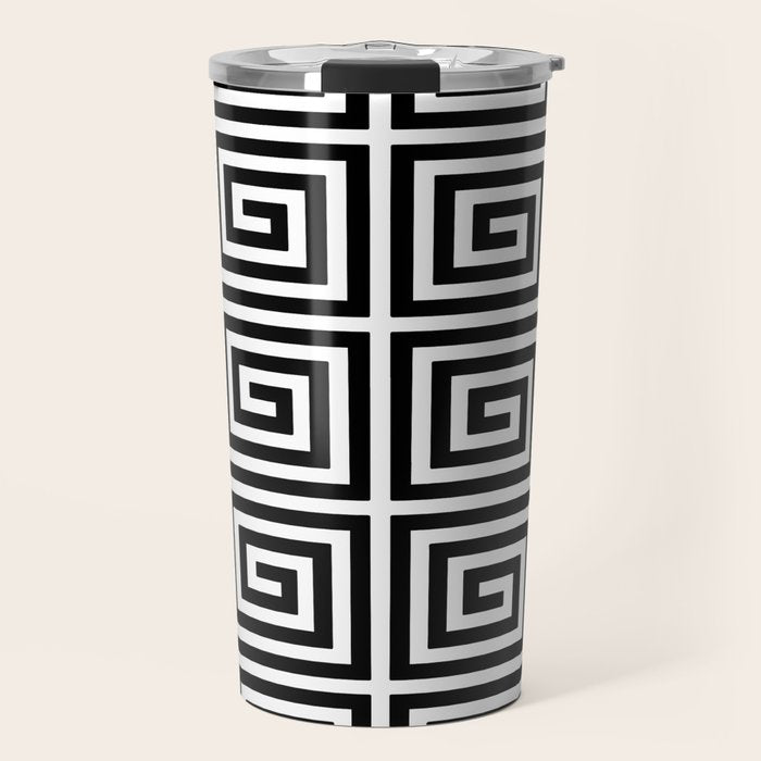 Greek Key Pattern 122 Black and White Travel Mug Gallery Image 1