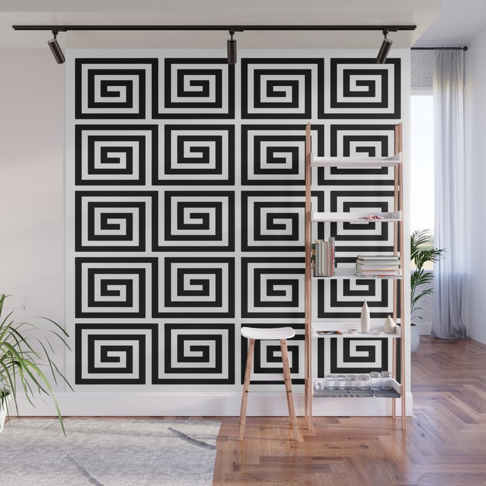 Greek Key Pattern 122 Black and White Wall Mural Gallery Image 1