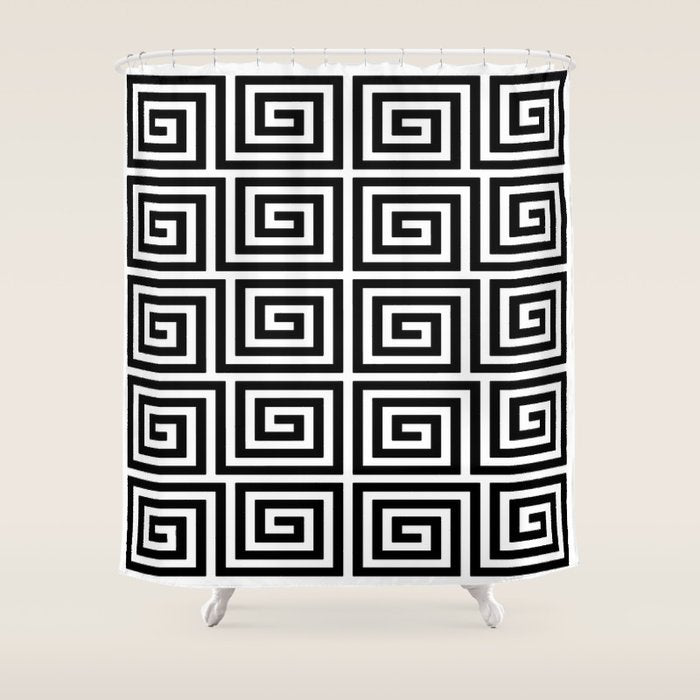 Greek Key Pattern 122 Black and White Shower Curtain Gallery Image 1