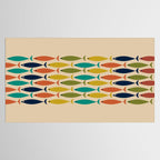 Midcentury Modern Multicolor Fish Stripe Pattern in Olive, Mustard, Orange, Teal, Beige Tablecloth Gallery Image 2