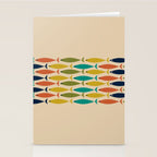 Midcentury Modern Multicolor Fish Stripe Pattern in Olive, Mustard, Orange, Teal, Beige Stationery Card Gallery Image 2