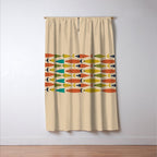 Midcentury Modern Multicolor Fish Stripe Pattern in Olive, Mustard, Orange, Teal, Beige Window Curtain Gallery Image 3