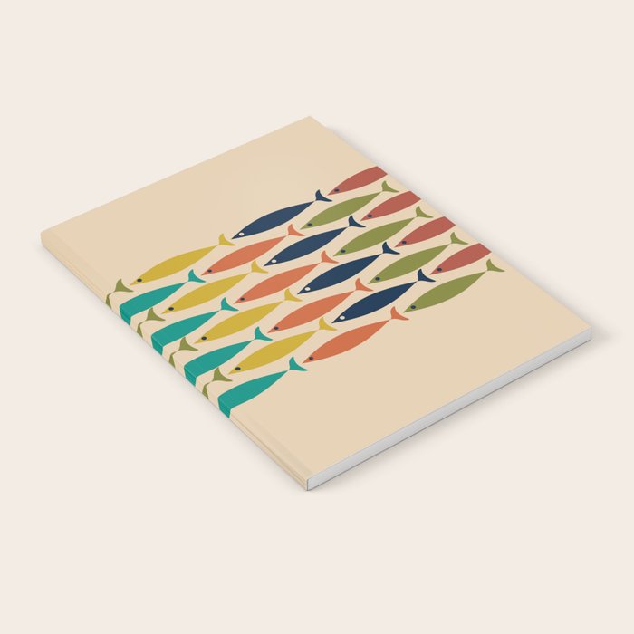 Midcentury Modern Multicolor Fish Stripe Pattern in Olive, Mustard, Orange, Teal, Beige Notebook Gallery Image 2