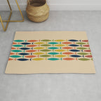 Midcentury Modern Multicolor Fish Stripe Pattern in Olive, Mustard, Orange, Teal, Beige Rug Gallery Image 1