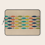 Midcentury Modern Multicolor Fish Stripe Pattern in Olive, Mustard, Orange, Teal, Beige Laptop Sleeve Gallery Image 1