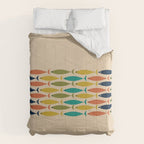 Midcentury Modern Multicolor Fish Stripe Pattern in Olive, Mustard, Orange, Teal, Beige Comforter Gallery Image 6
