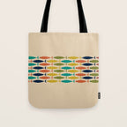 Midcentury Modern Multicolor Fish Stripe Pattern in Olive, Mustard, Orange, Teal, Beige Tote Bag Gallery Image 1
