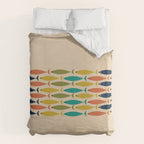 Midcentury Modern Multicolor Fish Stripe Pattern in Olive, Mustard, Orange, Teal, Beige Duvet Cover Gallery Image 6
