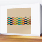 Midcentury Modern Multicolor Fish Stripe Pattern in Olive, Mustard, Orange, Teal, Beige Wall Mural Gallery Image 2