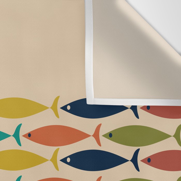 Midcentury Modern Multicolor Fish Stripe Pattern in Olive, Mustard, Orange, Teal, Beige Wall Tapestry Gallery Image 3
