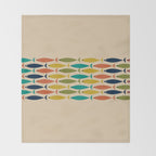 Midcentury Modern Multicolor Fish Stripe Pattern in Olive, Mustard, Orange, Teal, Beige Throw Blanket Gallery Image 2