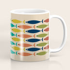 Midcentury Modern Multicolor Fish Stripe Pattern in Olive, Mustard, Orange, Teal, Beige Coffee Mug Gallery Image 1