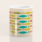 Midcentury Modern Multicolor Fish Stripe Pattern in Olive, Mustard, Orange, Teal, Beige Coffee Mug Gallery Image 4