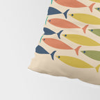 Midcentury Modern Multicolor Fish Stripe Pattern in Olive, Mustard, Orange, Teal, Beige Pillow Sham Gallery Image 4