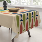 Midcentury Modern Multicolor Fish Stripe Pattern in Olive, Mustard, Orange, Teal, Beige Tablecloth Gallery Image 3
