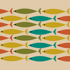 Midcentury Modern Multicolor Fish Stripe Pattern in Olive, Mustard, Orange, Teal, Beige Coffee Mug Gallery Image 2
