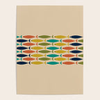 Midcentury Modern Multicolor Fish Stripe Pattern in Olive, Mustard, Orange, Teal, Beige Poster Gallery Image 4