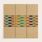 Midcentury Modern Multicolor Fish Stripe Pattern in Olive, Mustard, Orange, Teal, Beige Wood Wall Art Gallery Image 1