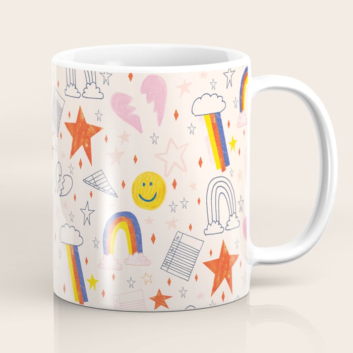 Happy Smiley Face & Retro Rainbows in Dusty Pink Coffee Mug Gallery Image 1