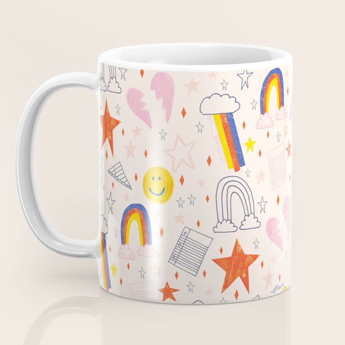 Happy Smiley Face & Retro Rainbows in Dusty Pink Coffee Mug Gallery Image 3