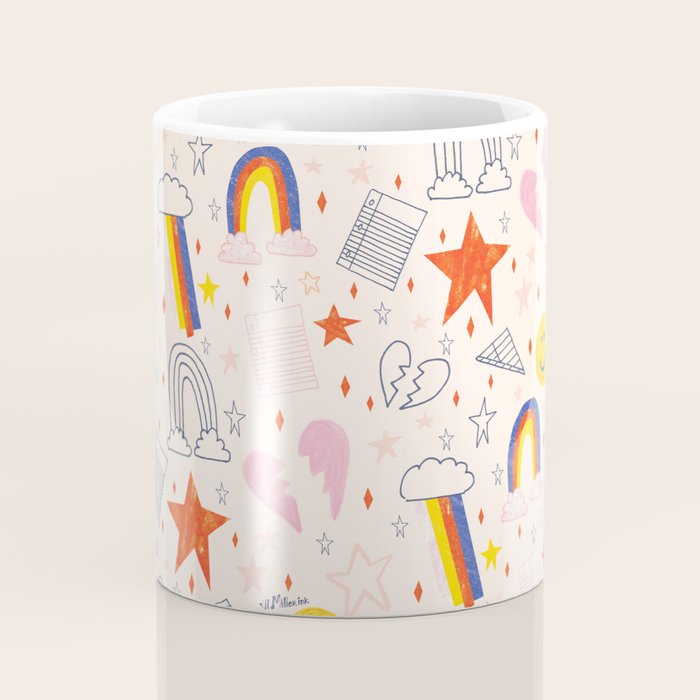 Happy Smiley Face & Retro Rainbows in Dusty Pink Coffee Mug Gallery Image 4