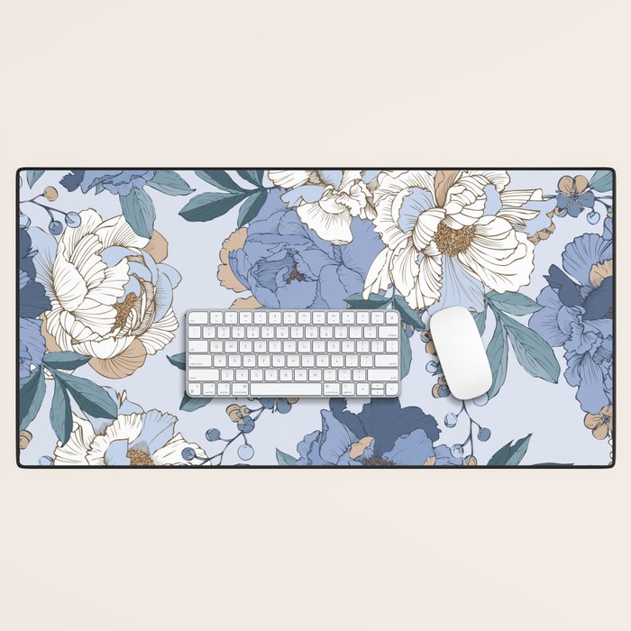  lush blue peonies  Desk Mat Gallery Image 1