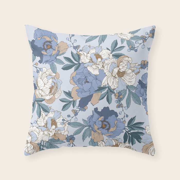  lush blue peonies  Throw Pillow Gallery Image 6