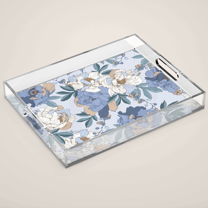  lush blue peonies  Acrylic Tray Gallery Image 1