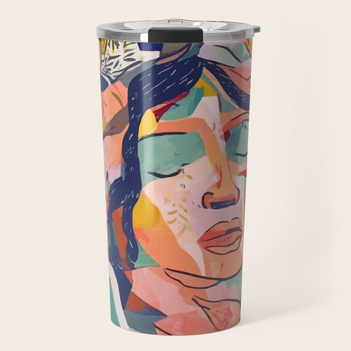 Peace in Chaos, Abstract Face Human Boho Humanity, Eclectic Collage Contemporary Concept Mindset Travel Mug Gallery Image 1