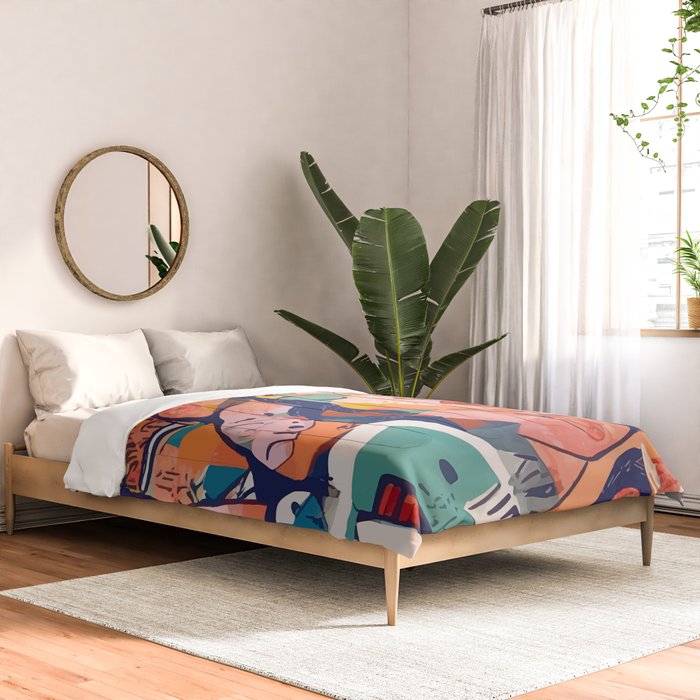 Peace in Chaos, Abstract Face Human Boho Humanity, Eclectic Collage Contemporary Concept Mindset Comforter Gallery Image 2