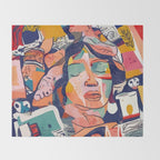 Peace in Chaos, Abstract Face Human Boho Humanity, Eclectic Collage Contemporary Concept Mindset Throw Blanket Gallery Image 2